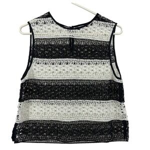 Zara Size M‎ Crochet Boxy Top Sleeveless Black White Coquette Boho Chic Women's